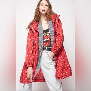 Pinko Melzo Monogram Anorak Raincoat Jacket - Red/White. Size S